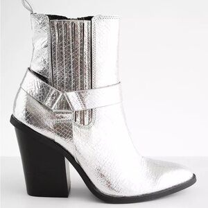 Metallic ankle bootie buckle